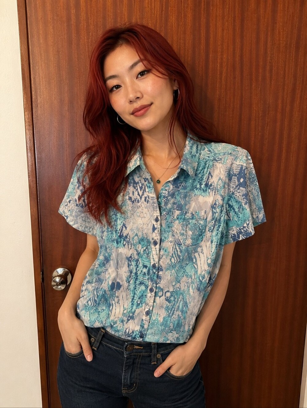 5 For $15 Vintage Animal print Erika button-up blouse size medium
